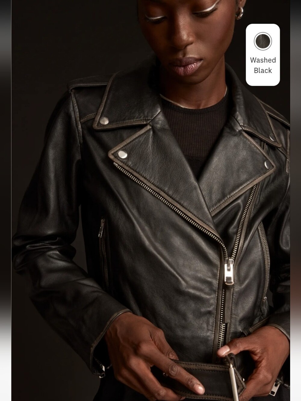 Lucky Brand Black Leather Moto Jacket